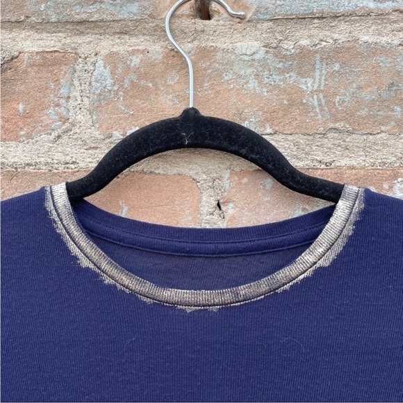 NWOT Zadig & Voltaire Willy Foil T-Shirt Navy Long Sleeve Silver Foil Tee, XS - Picture 7 of 14